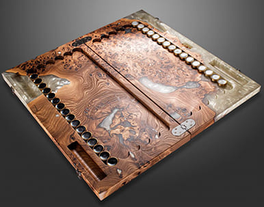 Нарды из древесины карагача с эпоксидной смолой, белые купить в интернет-магазине